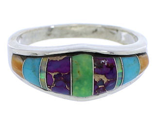 Southwest Multicolor Inlay Silver Ring Size 6-1/2 EX51032